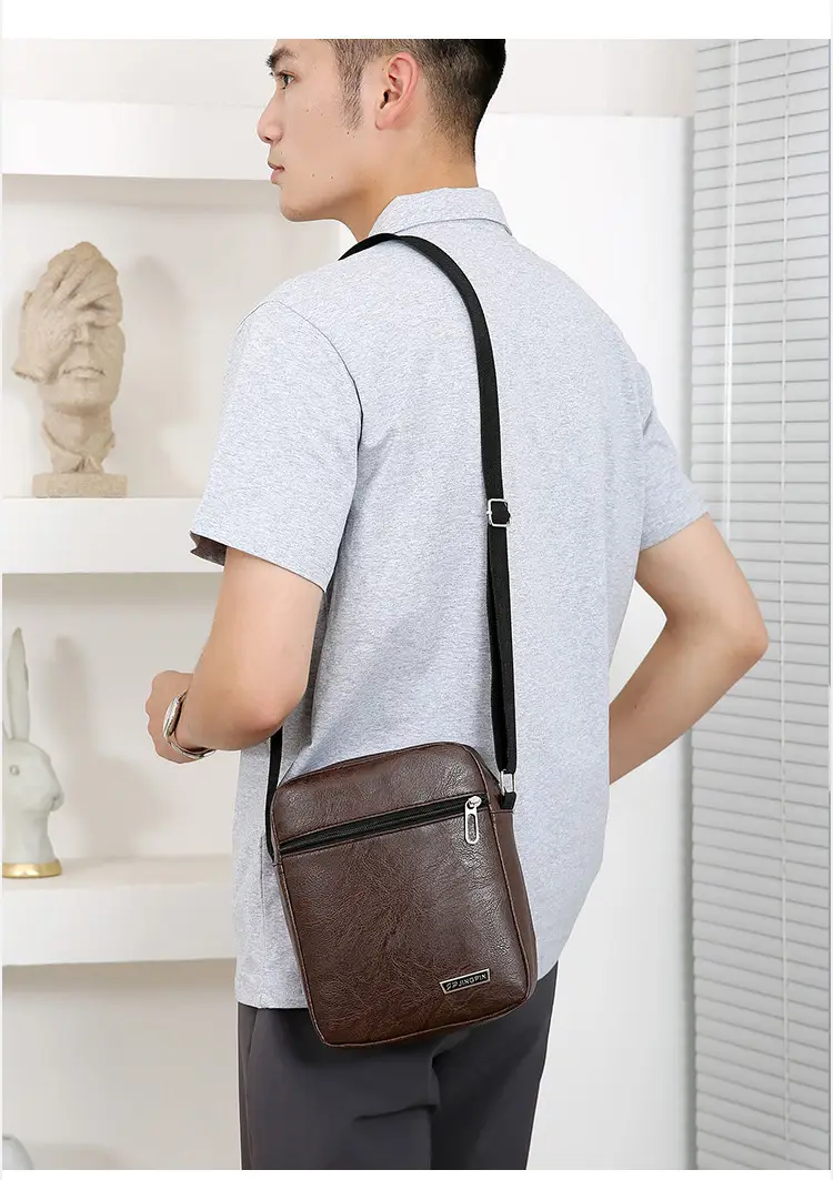 Men PU Leather Shoulder Bag Brown Black Travel Messenger — feature 21
