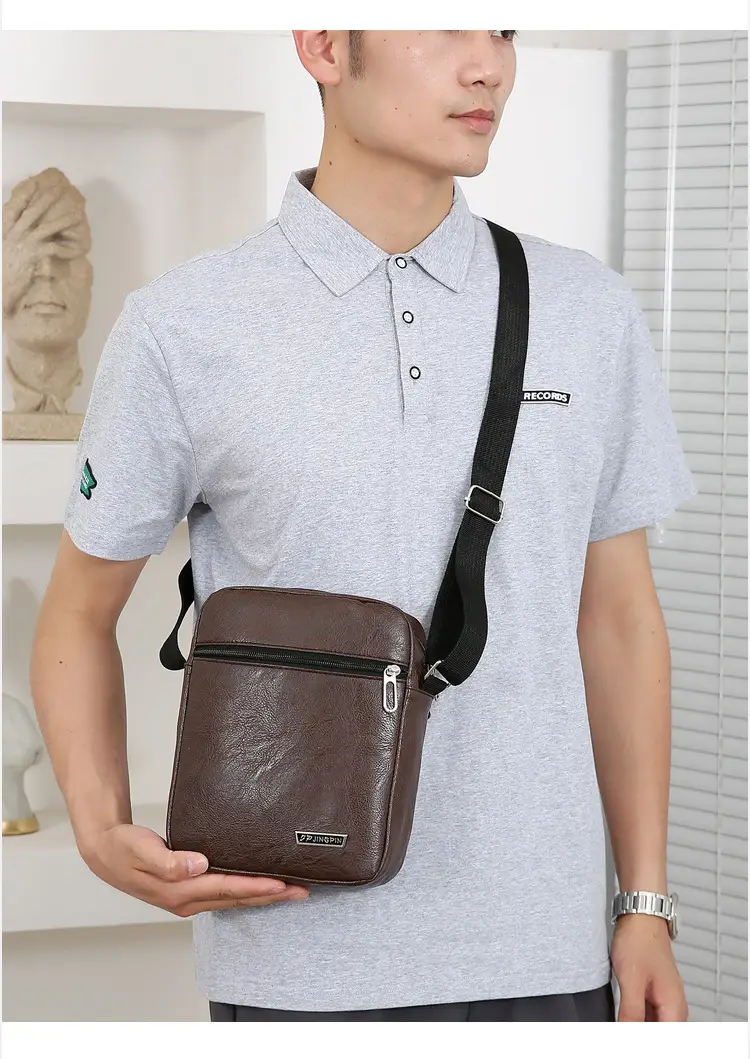 Men PU Leather Shoulder Bag Brown Black Travel Messenger — feature 22