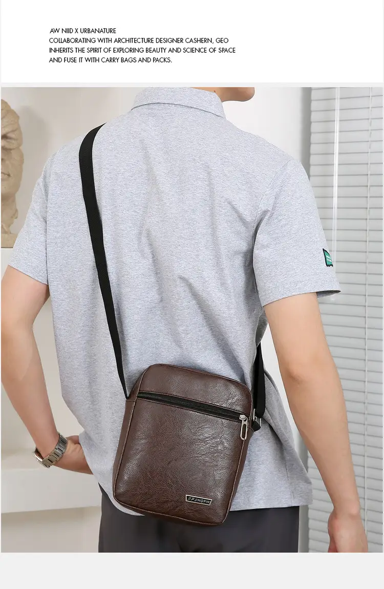 Men PU Leather Shoulder Bag Brown Black Travel Messenger — feature 23