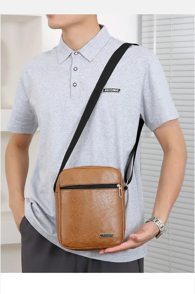 Men PU Leather Shoulder Bag Brown Black Travel Messenger — feature 24