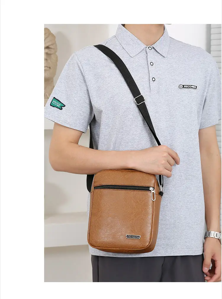 Men PU Leather Shoulder Bag Brown Black Travel Messenger — feature 25