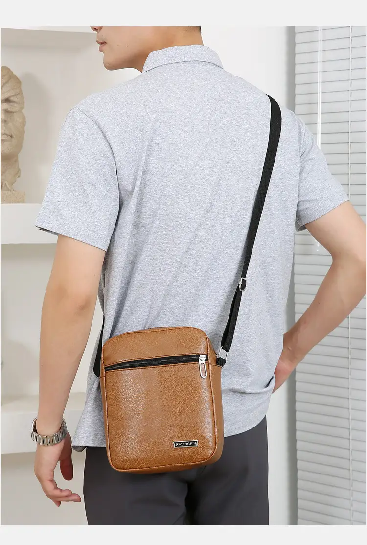 Men PU Leather Shoulder Bag Brown Black Travel Messenger — feature 27