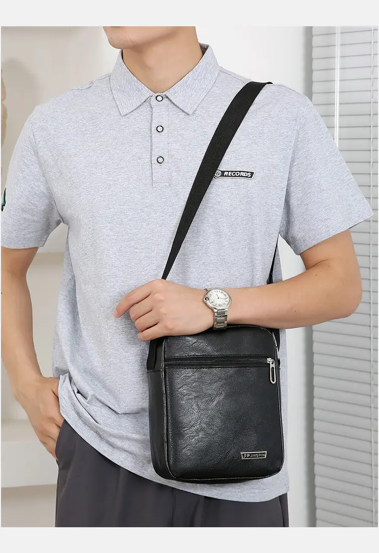 Men PU Leather Shoulder Bag Brown Black Travel Messenger — feature 28