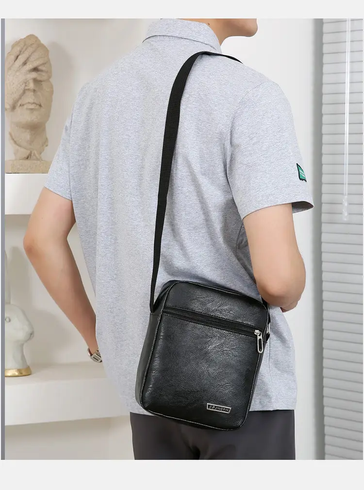 Men PU Leather Shoulder Bag Brown Black Travel Messenger — feature 29