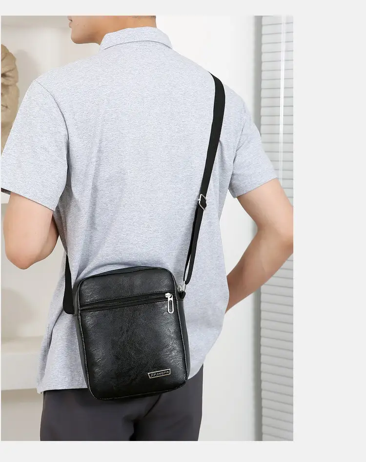 Men PU Leather Shoulder Bag Brown Black Travel Messenger — feature 31