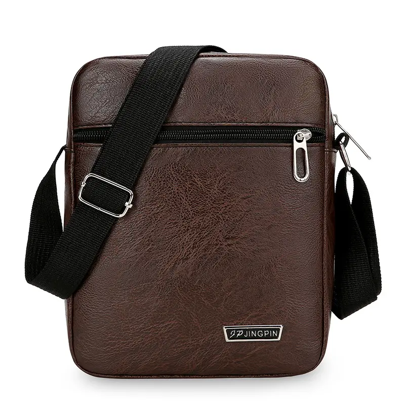 Men PU Leather Shoulder Bag Brown Black Travel Messenger - Image 2