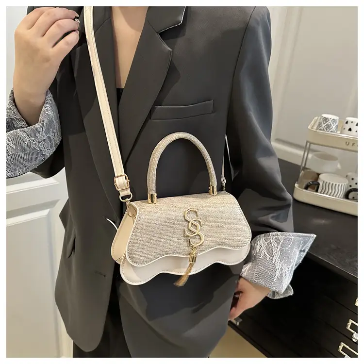 2025 Sequin Satchel Bag White Gold One Shoulder — feature 10