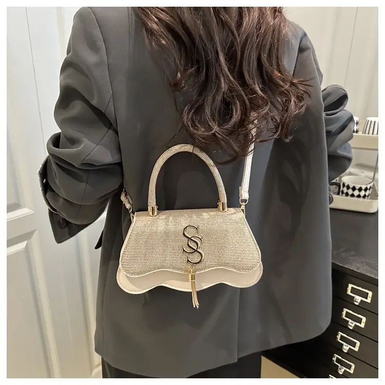 2025 Sequin Satchel Bag White Gold One Shoulder — feature 11