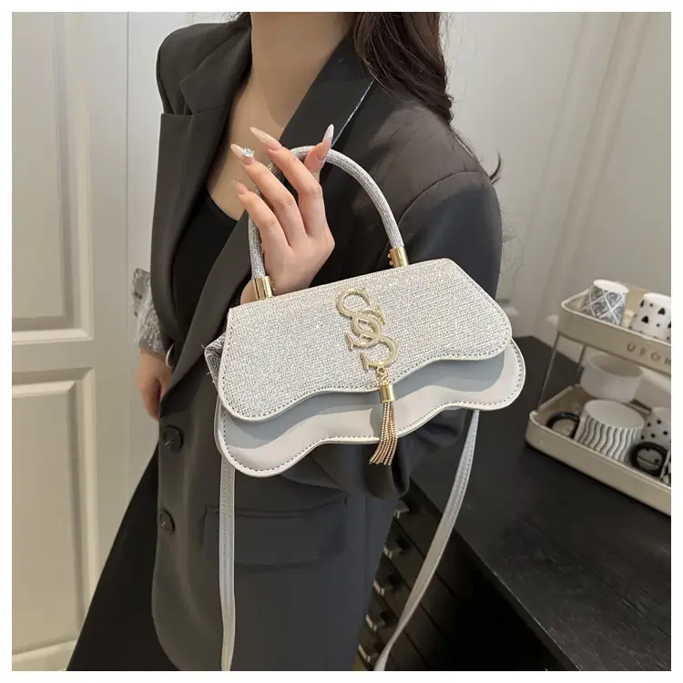 2025 Sequin Satchel Bag White Gold One Shoulder — feature 12