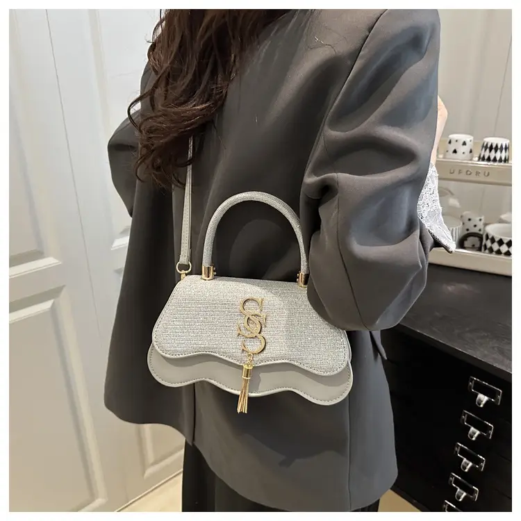 2025 Sequin Satchel Bag White Gold One Shoulder — feature 14