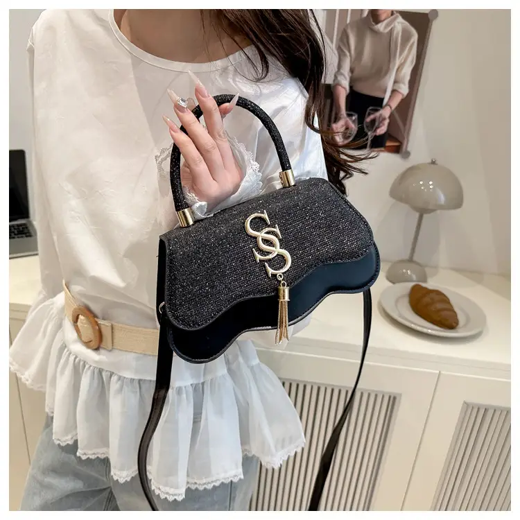 2025 Sequin Satchel Bag White Gold One Shoulder — feature 23