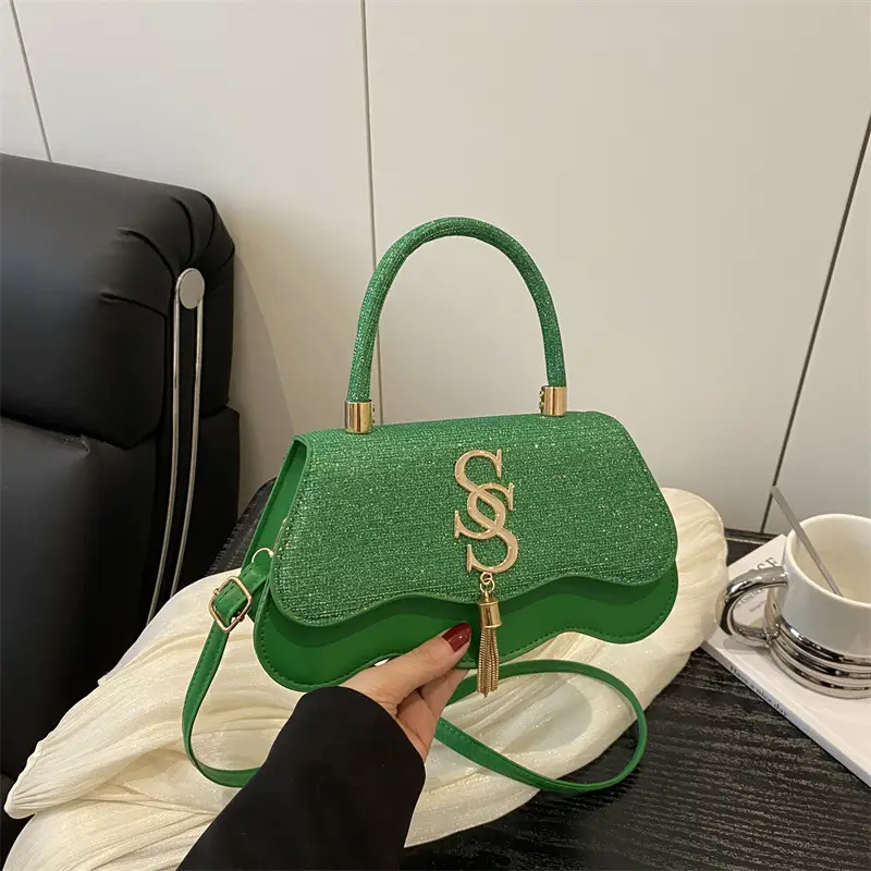 2025 Sequin Satchel Bag White Gold One Shoulder
