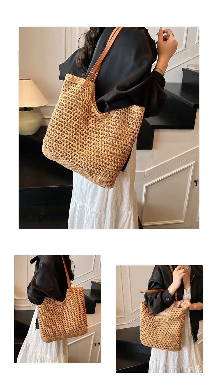 Women's Knitted Shoulder Bag with Leather Handles — feature 10