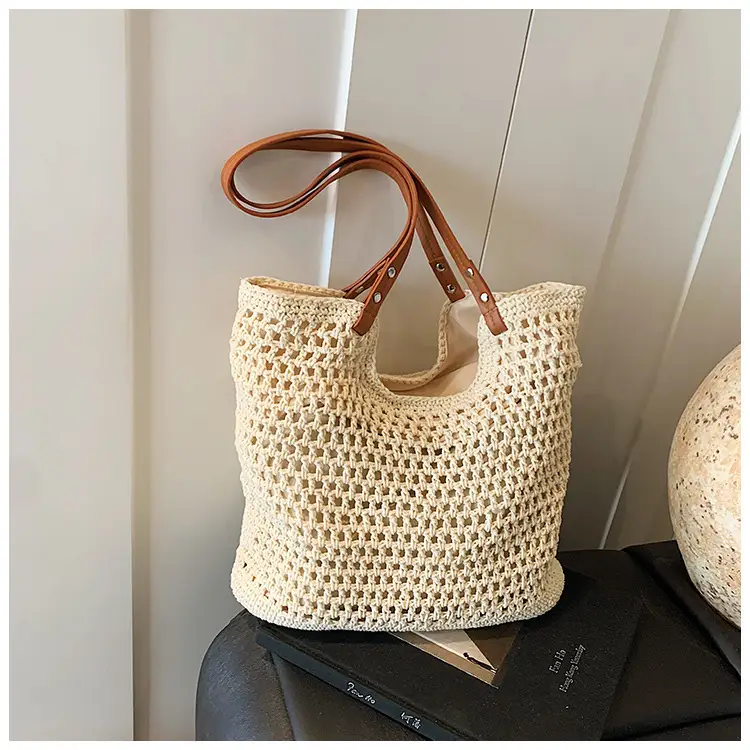 Women's Knitted Shoulder Bag with Leather Handles — feature 13