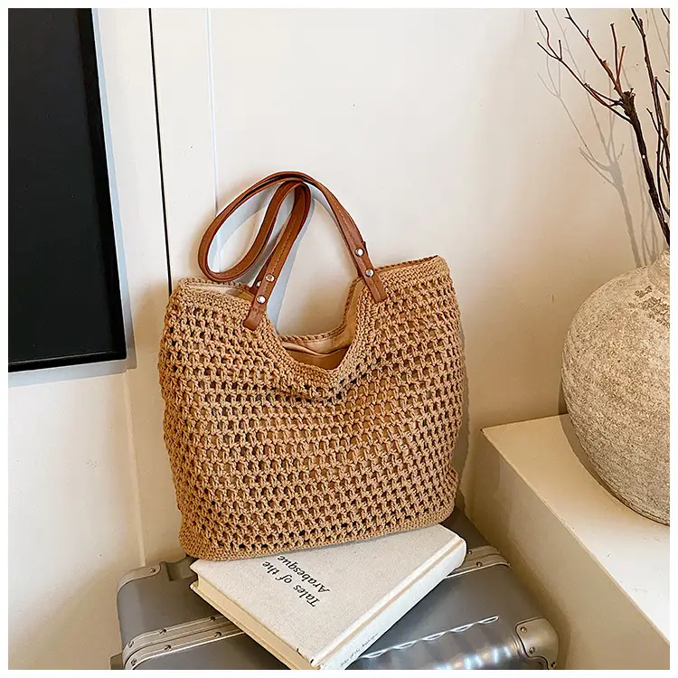 Women's Knitted Shoulder Bag with Leather Handles — feature 15