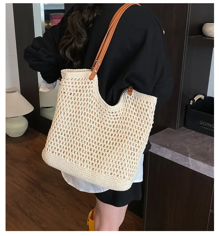 Women's Knitted Shoulder Bag with Leather Handles — feature 2