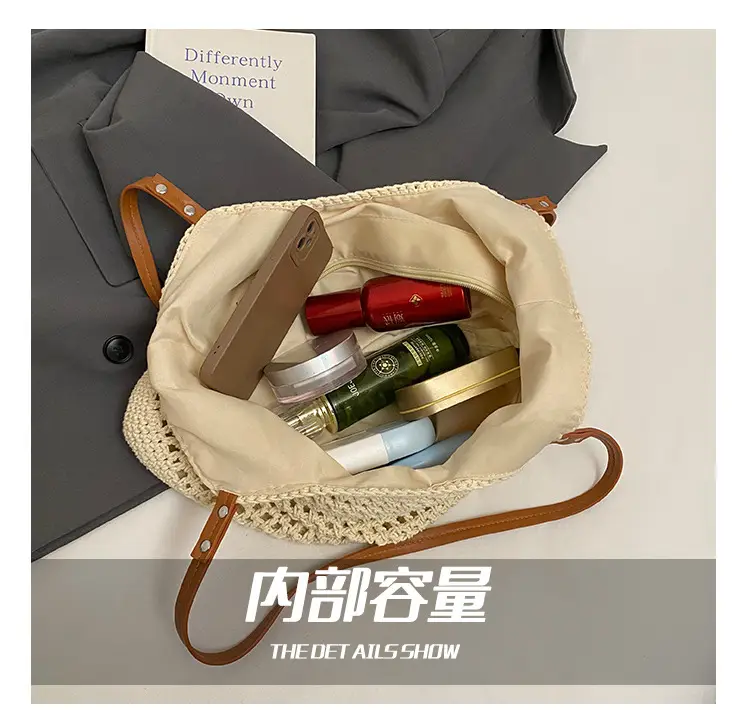 Women's Knitted Shoulder Bag with Leather Handles — feature 4