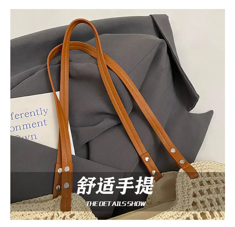 Women's Knitted Shoulder Bag with Leather Handles — feature 6