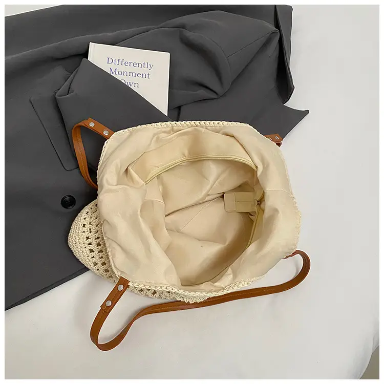 Women's Knitted Shoulder Bag with Leather Handles — feature 8