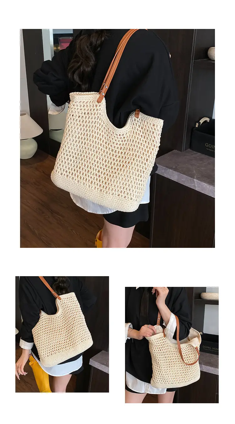Women's Knitted Shoulder Bag with Leather Handles — feature 9