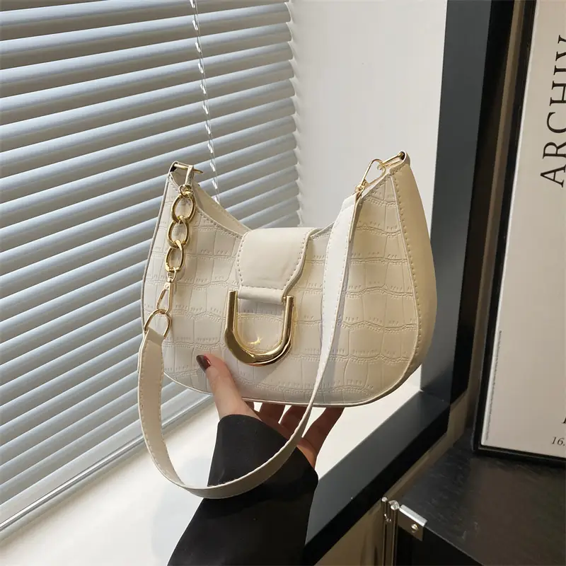 Women's Cream Croc Texture Crossbody Bag Summer 2025 - Image 6