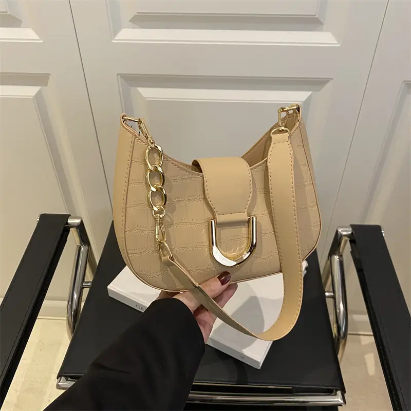 Women's Cream Croc Texture Crossbody Bag Summer 2025 - Image 8