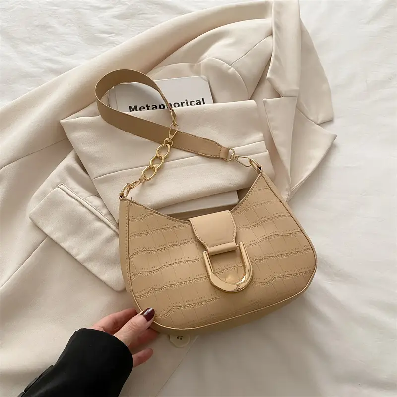 Women's Cream Croc Texture Crossbody Bag Summer 2025 - Image 5