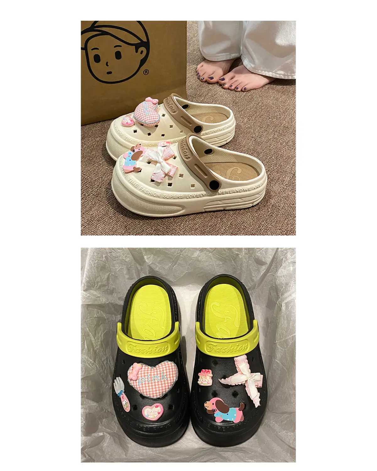 Women's Pink EVA Beach Slippers with Yellow Strap — feature 19