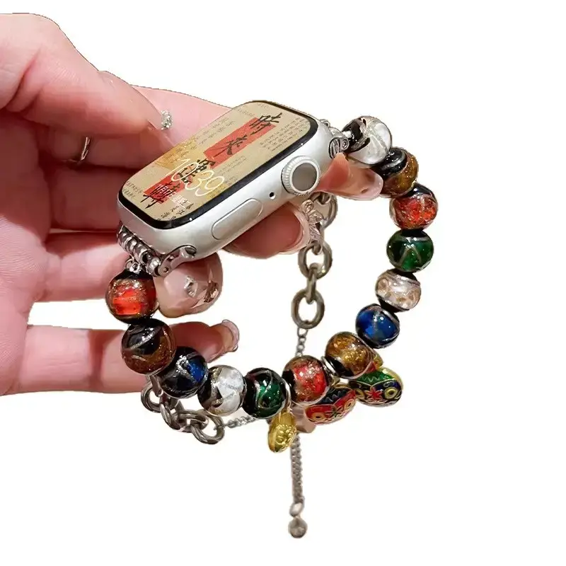 Apple Watch 9" Smart Watch with Glass Beads Strap - Image 6
