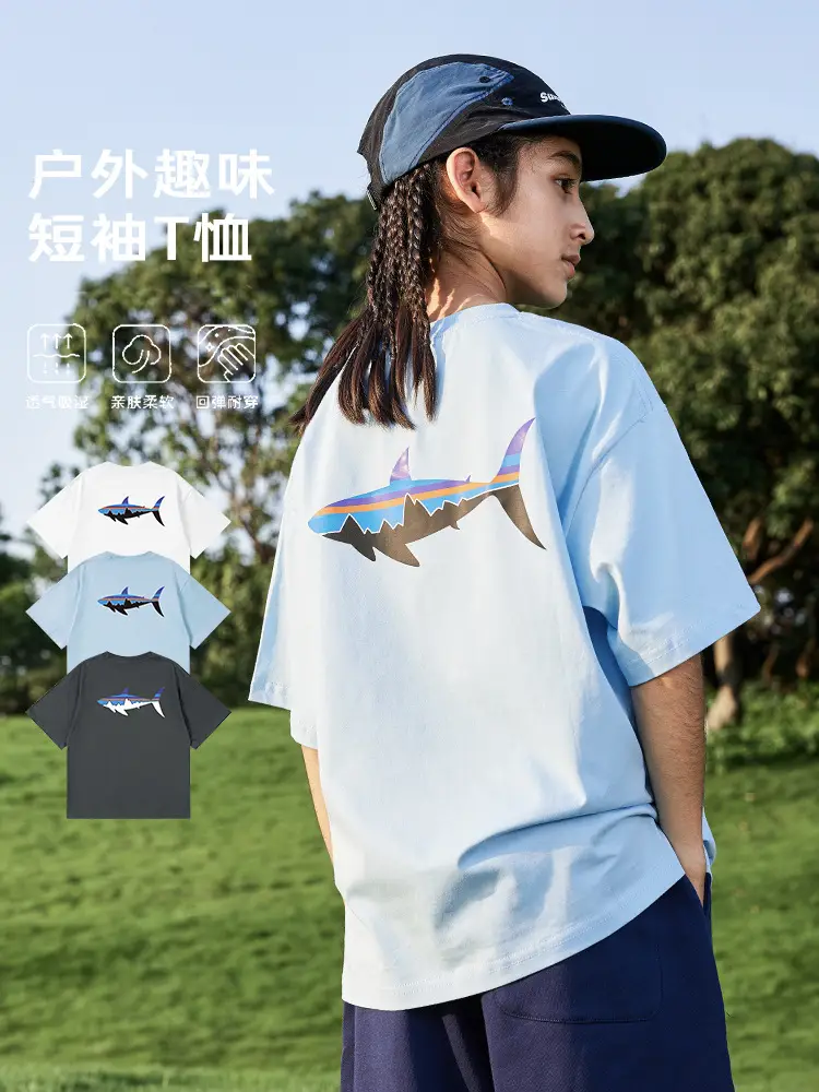 Kids Flying Fish T-Shirt White Blue Black Short Sleeve - Image 4