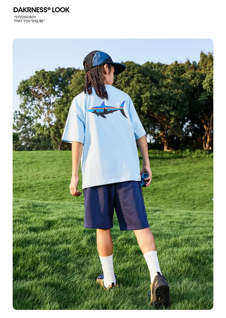 Kids Flying Fish T-Shirt White Blue Black Short Sleeve — feature 14