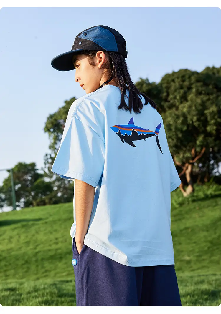 Kids Flying Fish T-Shirt White Blue Black Short Sleeve — feature 19