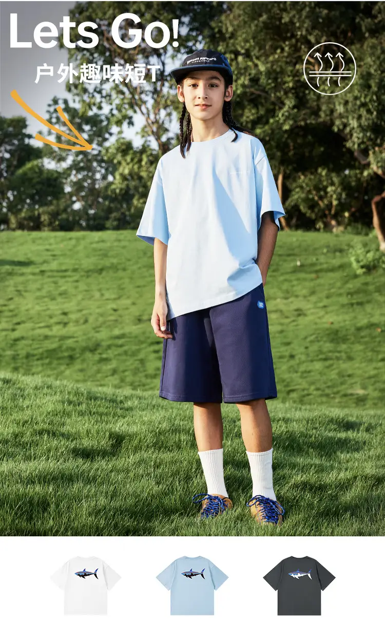 Kids Flying Fish T-Shirt White Blue Black Short Sleeve — feature 3