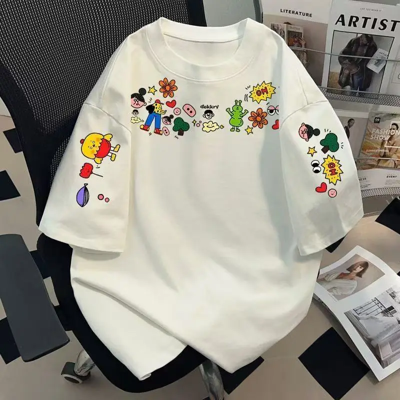White Cotton Cartoon Print T-Shirt for Boys - Image 2