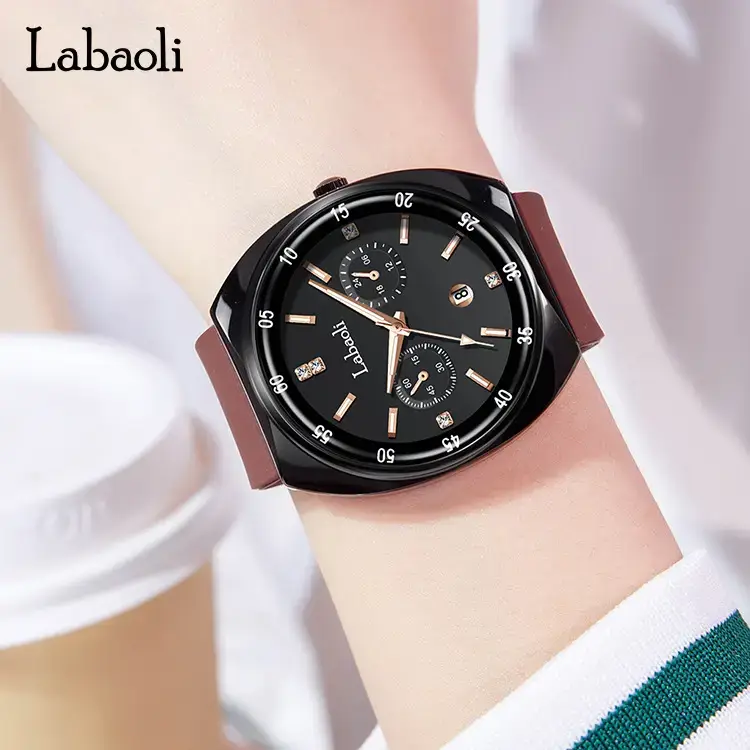 Laboli Women's Square Dial Quartz Watch with Silicone Strap