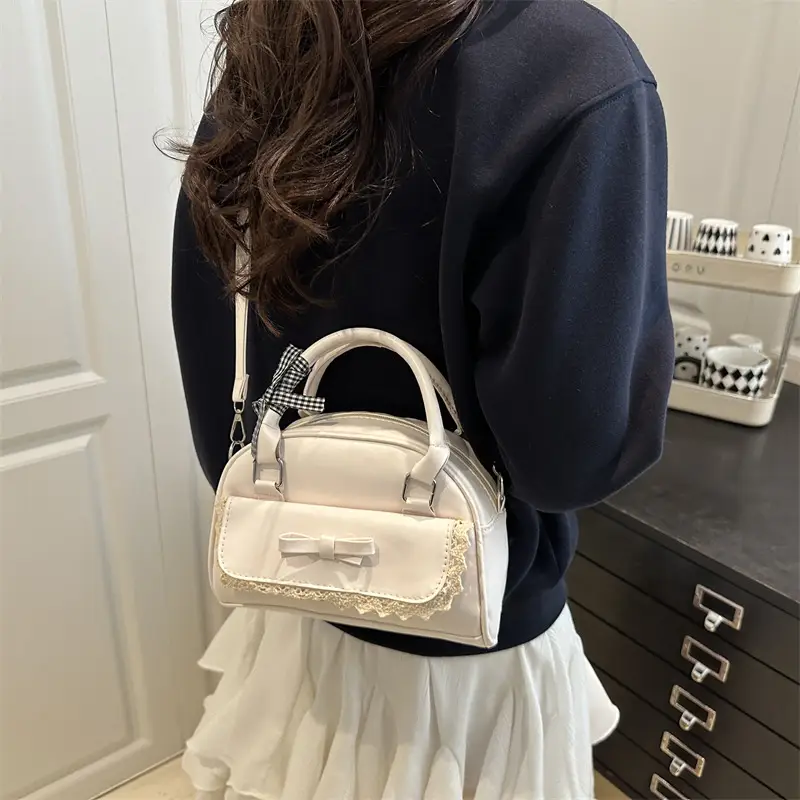 Light Blue Bow Bag with Lace Trim for Women - Image 6