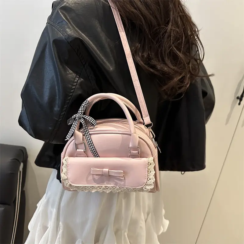Light Blue Bow Bag with Lace Trim for Women - Image 7