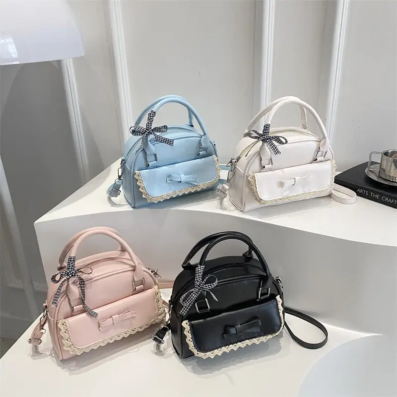 Light Blue Bow Bag with Lace Trim for Women - Image 8