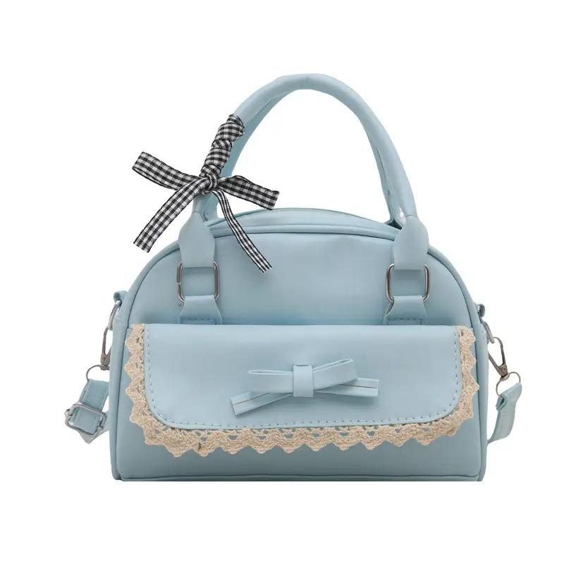 Light Blue Bow Bag with Lace Trim for Women - Image 9