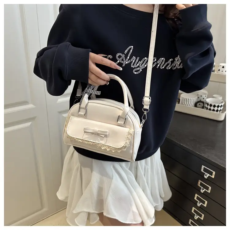 Light Blue Bow Bag with Lace Trim for Women — feature 12