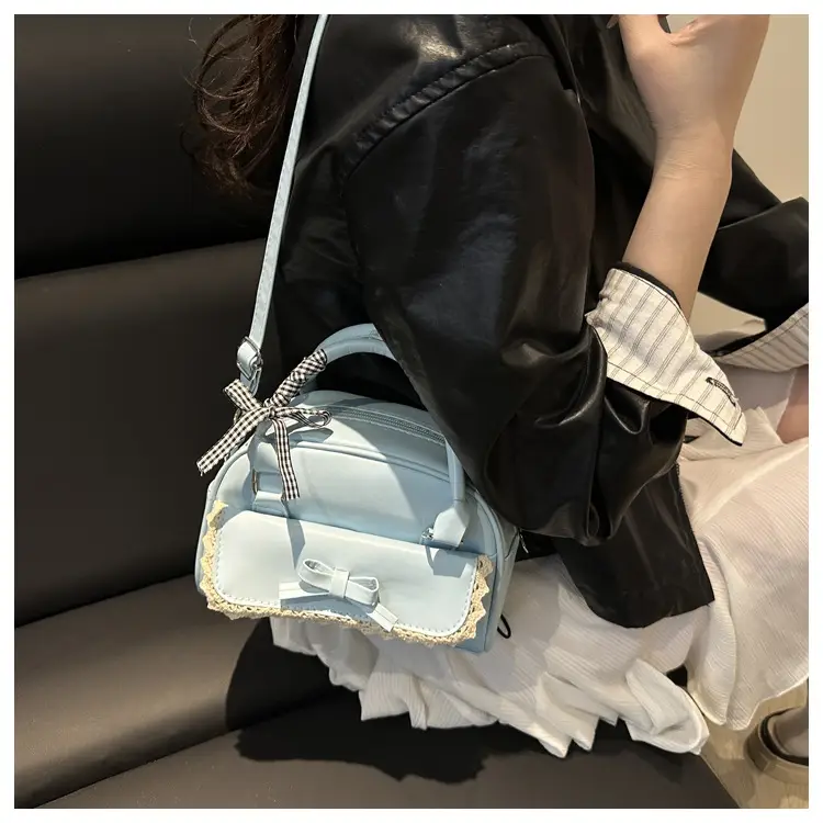 Light Blue Bow Bag with Lace Trim for Women — feature 16