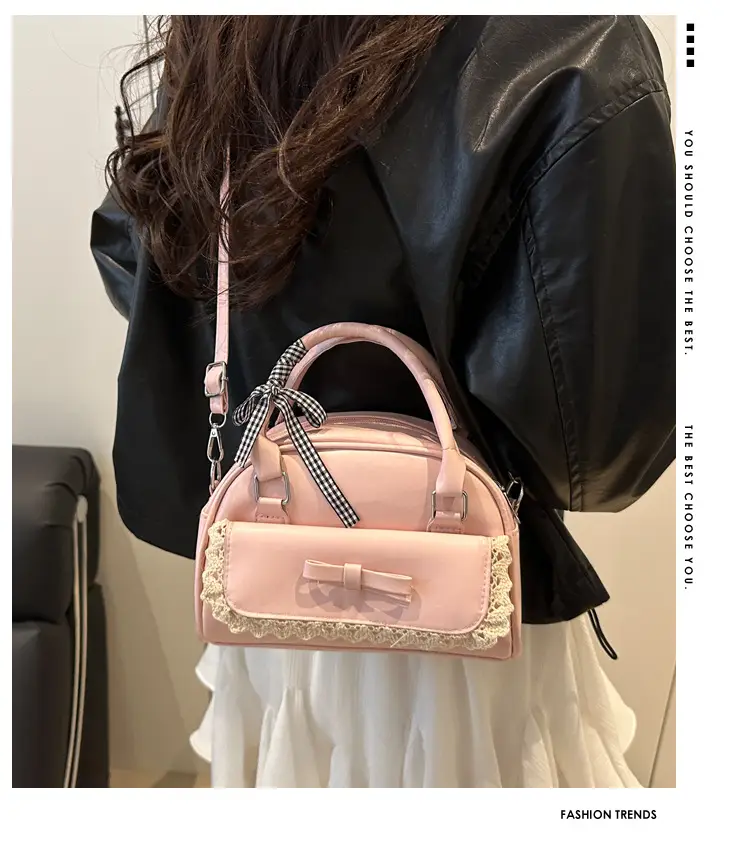 Light Blue Bow Bag with Lace Trim for Women — feature 2