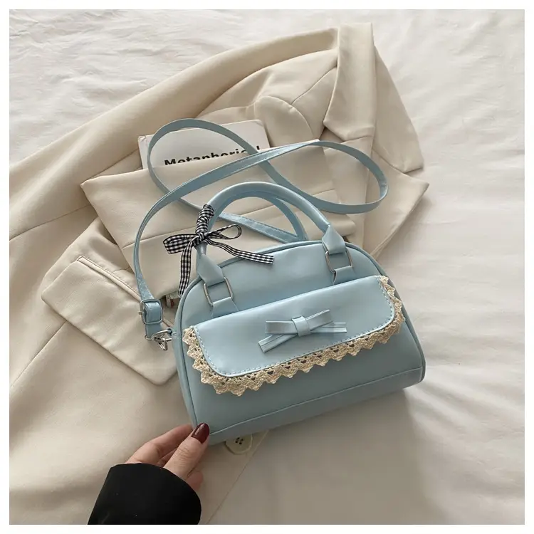 Light Blue Bow Bag with Lace Trim for Women — feature 24