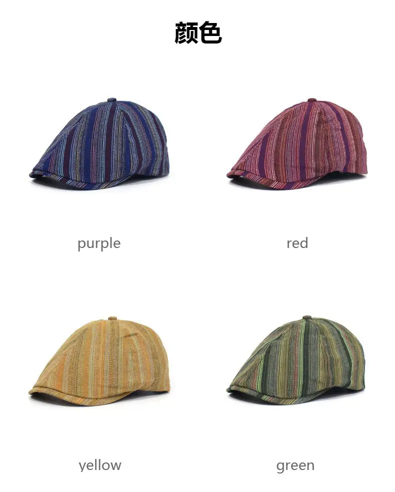 British Vintage Striped Beret Hat for Men Women — feature 6