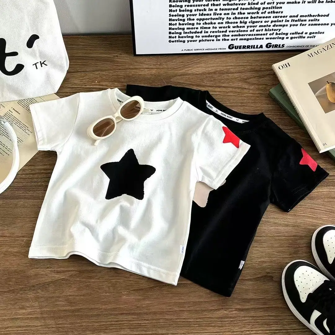 Children Cotton Star Printed Summer Top White - Image 3