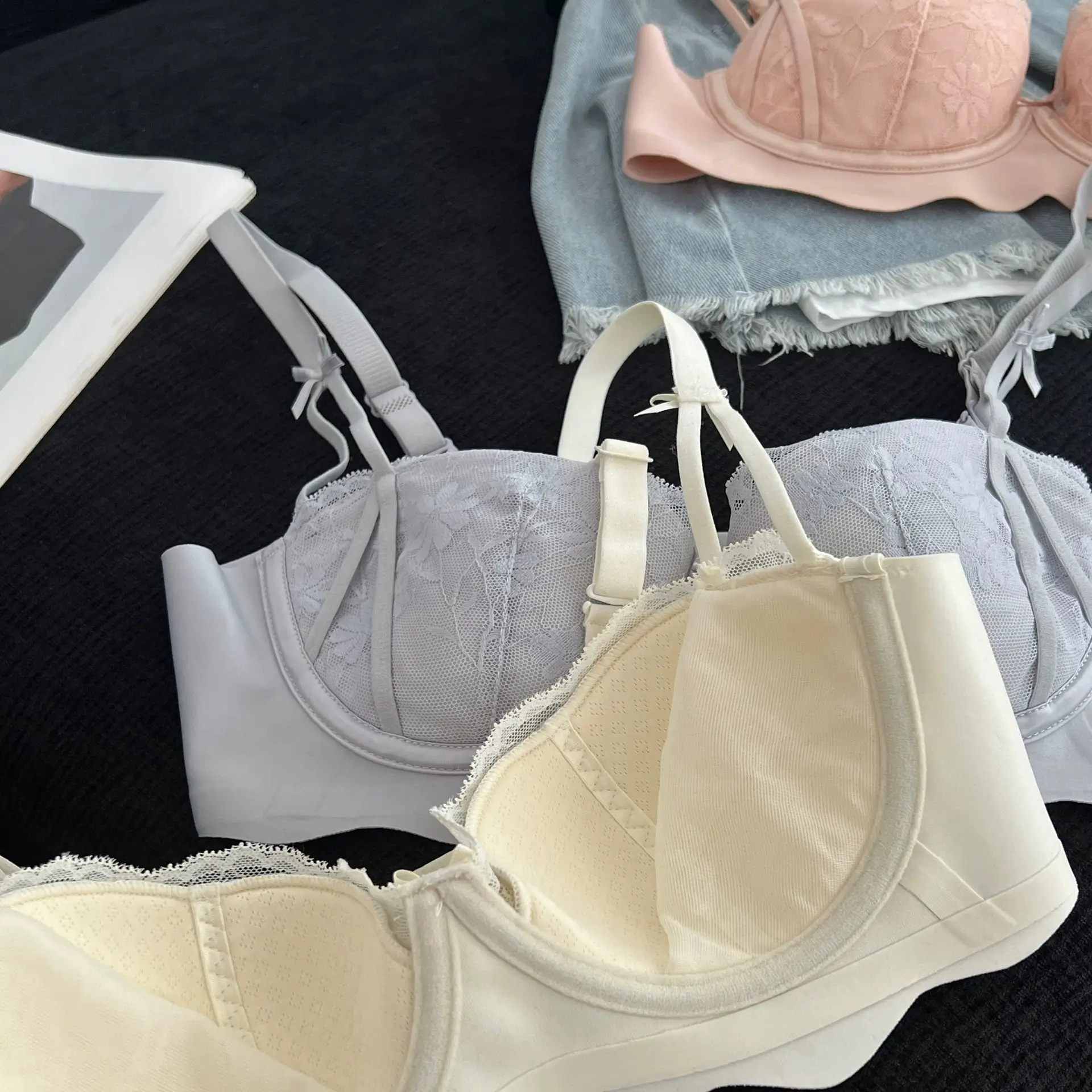 Pink Lace Bra for Small Busts, Soft Underwire, Summer Thin Breathable - Image 10