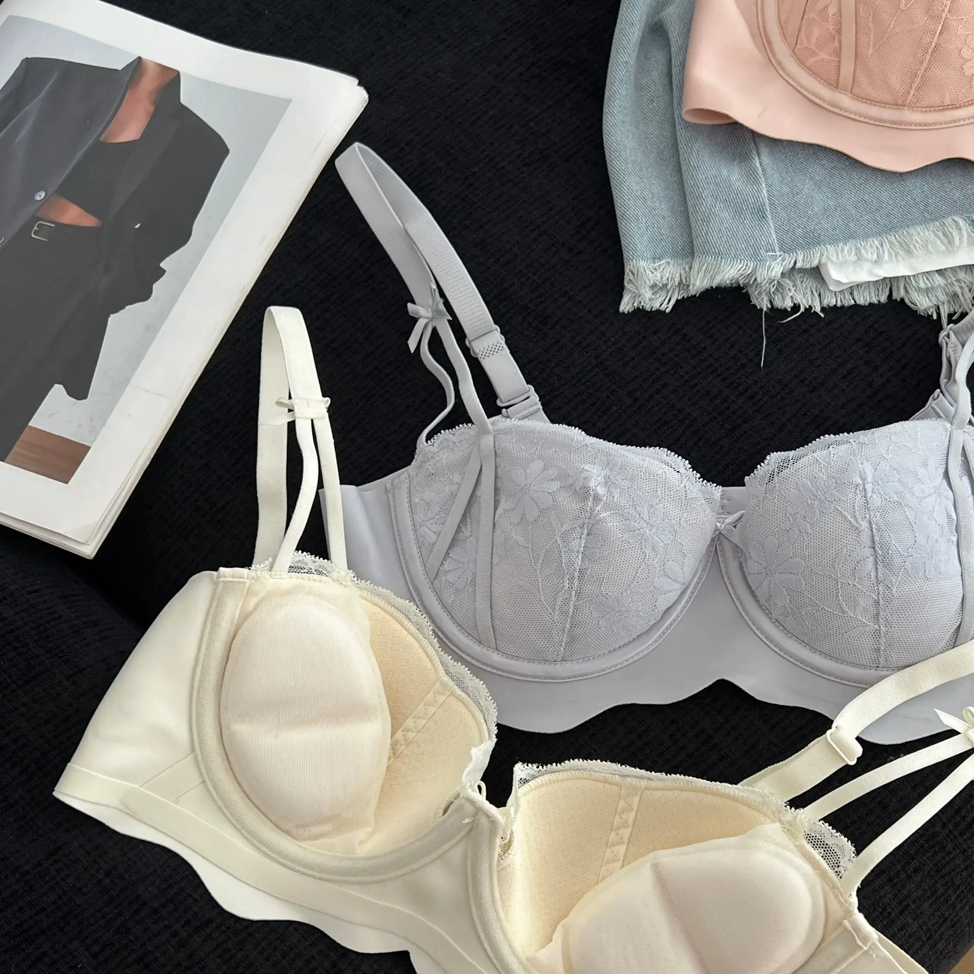 Pink Lace Bra for Small Busts, Soft Underwire, Summer Thin Breathable - Image 11