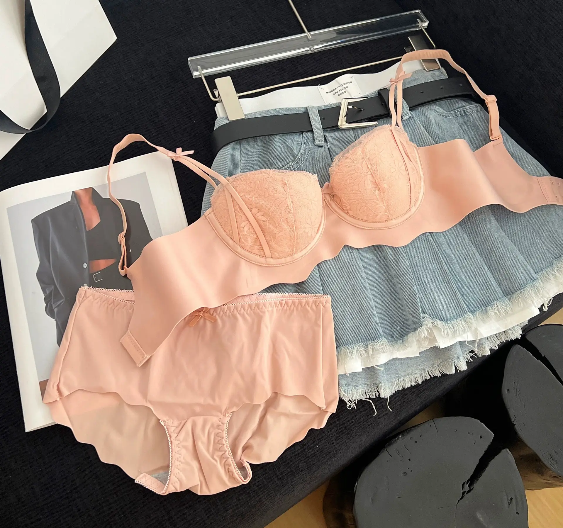 Pink Lace Bra for Small Busts, Soft Underwire, Summer Thin Breathable — feature 13