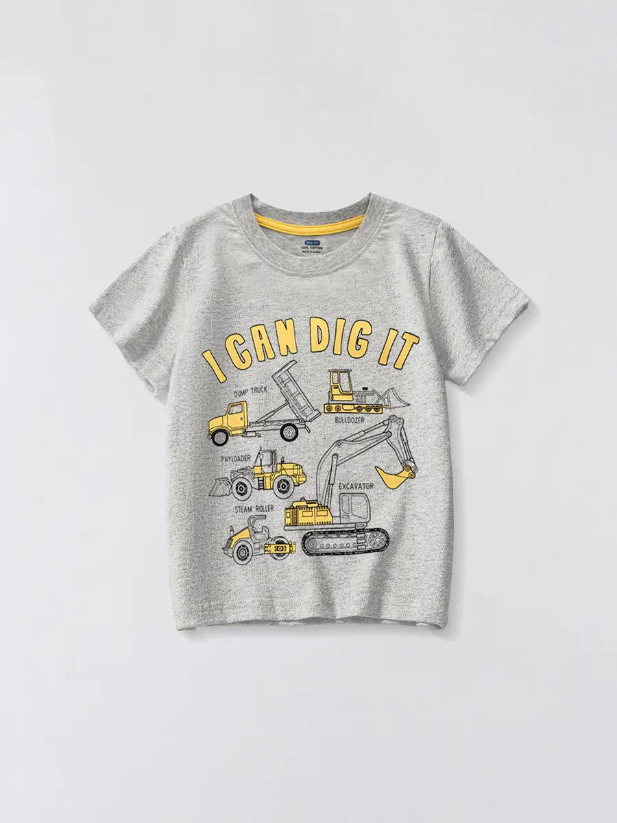 Gray T-Shirt for Boys "I Can Dig It" Summer 2025