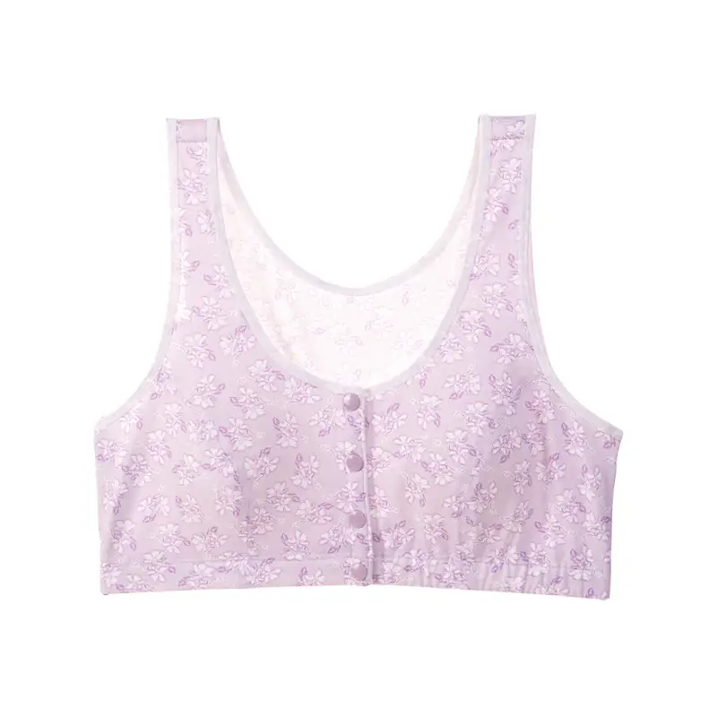 Cotton Middle-aged and Elderly People's Front Buckle Non-steel Ring Push-up Sleep Bra Cotton Base Underwear Vest Bra
